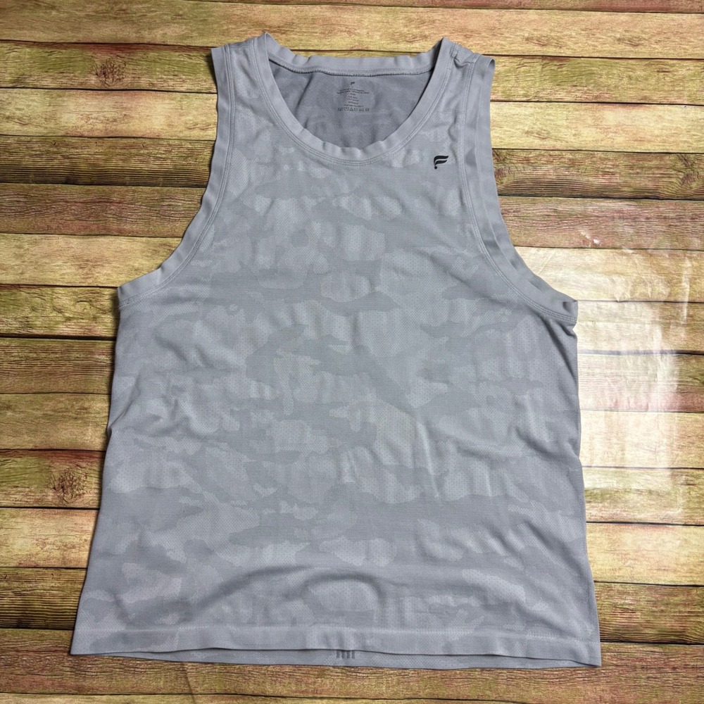 Fabletics Mens Camo Training Tank Top Grey Sleeveless Gym Shirt Large